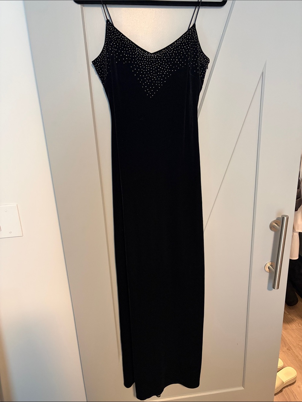 Jessica Howard Black Studded Velvet Maxi Slip Dress